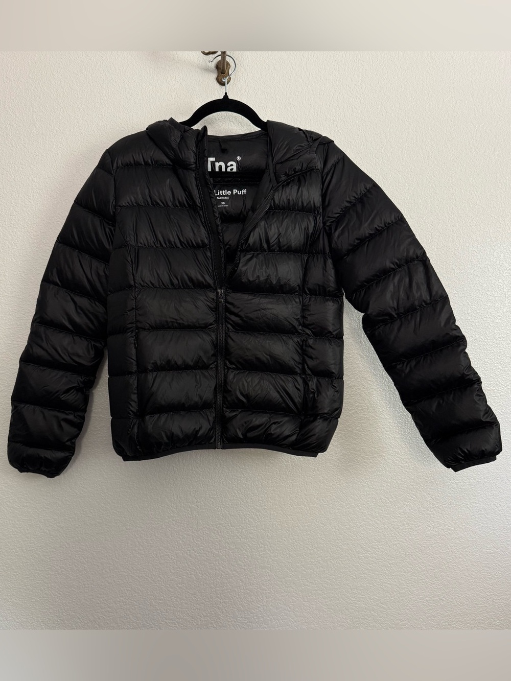 Aritzia TNA The Little Puff Packable Black Goose Down Hooded Puffer Jacket XS